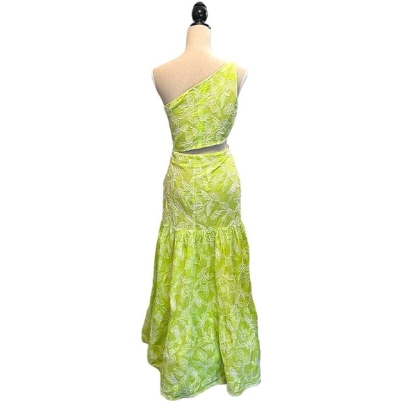 Desnude One Shoulder Middle Cut Out Tiered Maxi Dress in Chartreuse - Picture 10 of 16